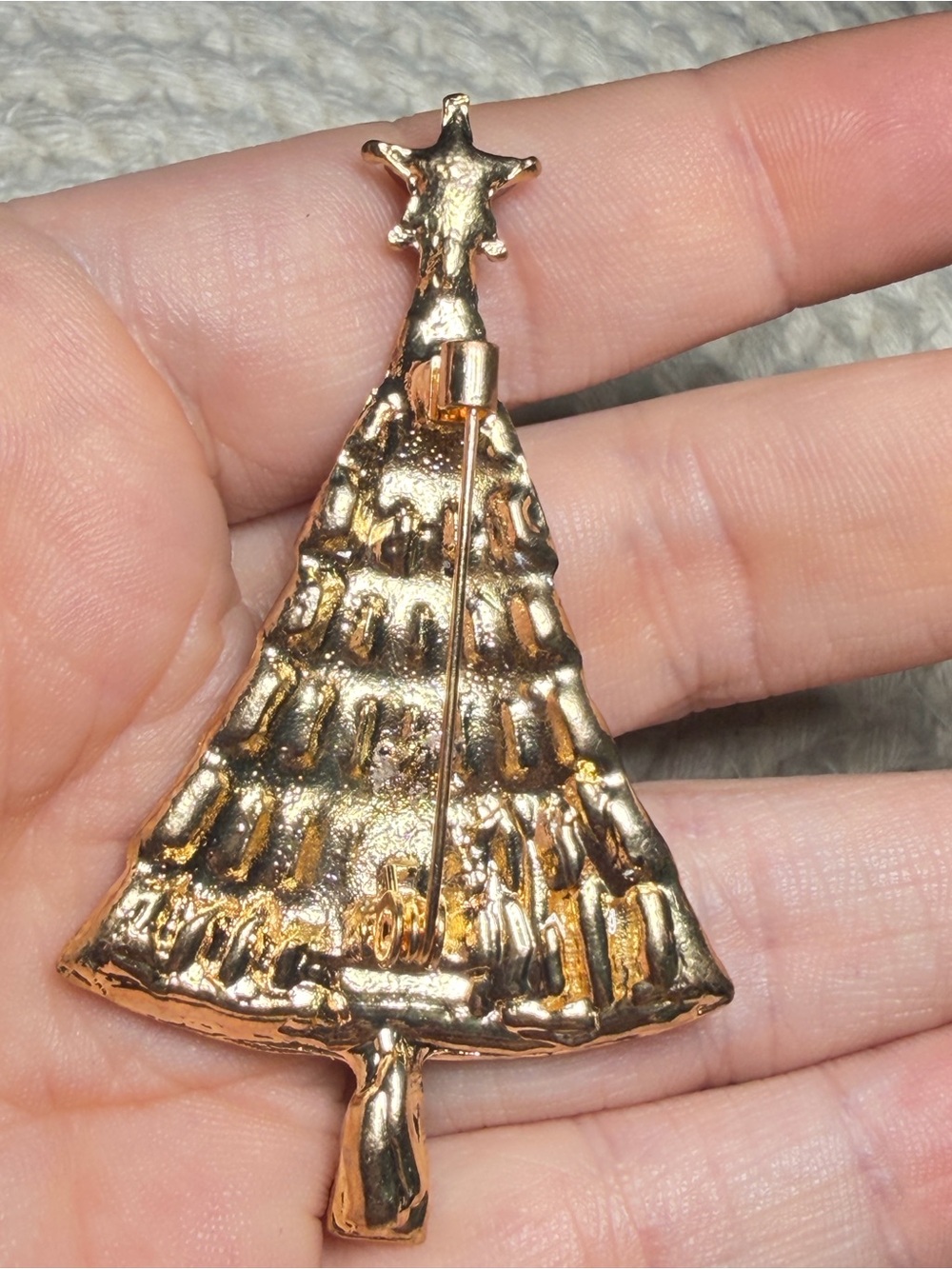 Christmas Tree Brooch Red Green Baguette Rhinestone Holiday Pin - Picture 4 of 6